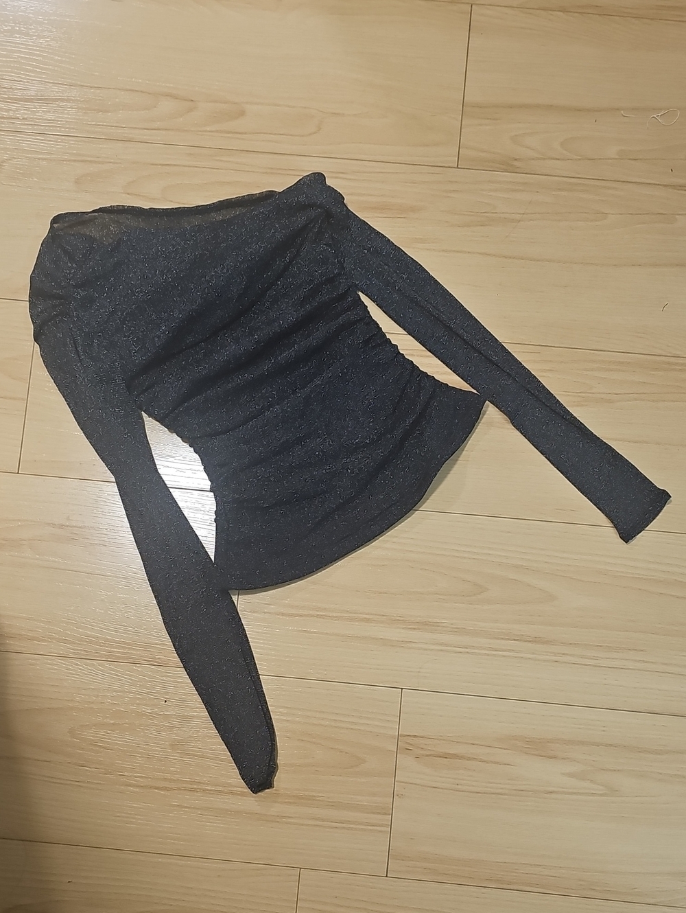 Abercrombie & Fitch Shimmery Black One-Shoulder Long Sleeve Top